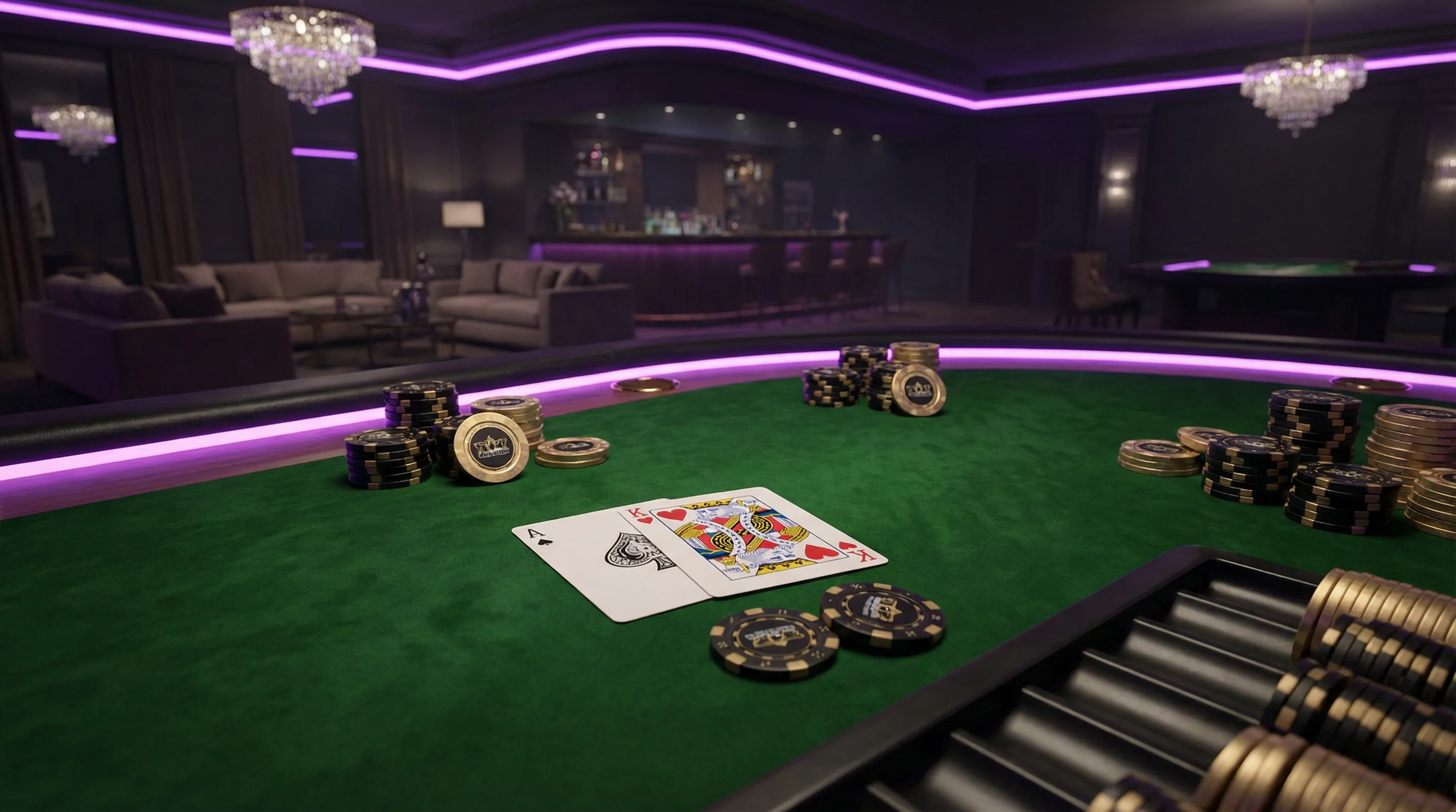 Mesa de blackjack con cartas As y Rey